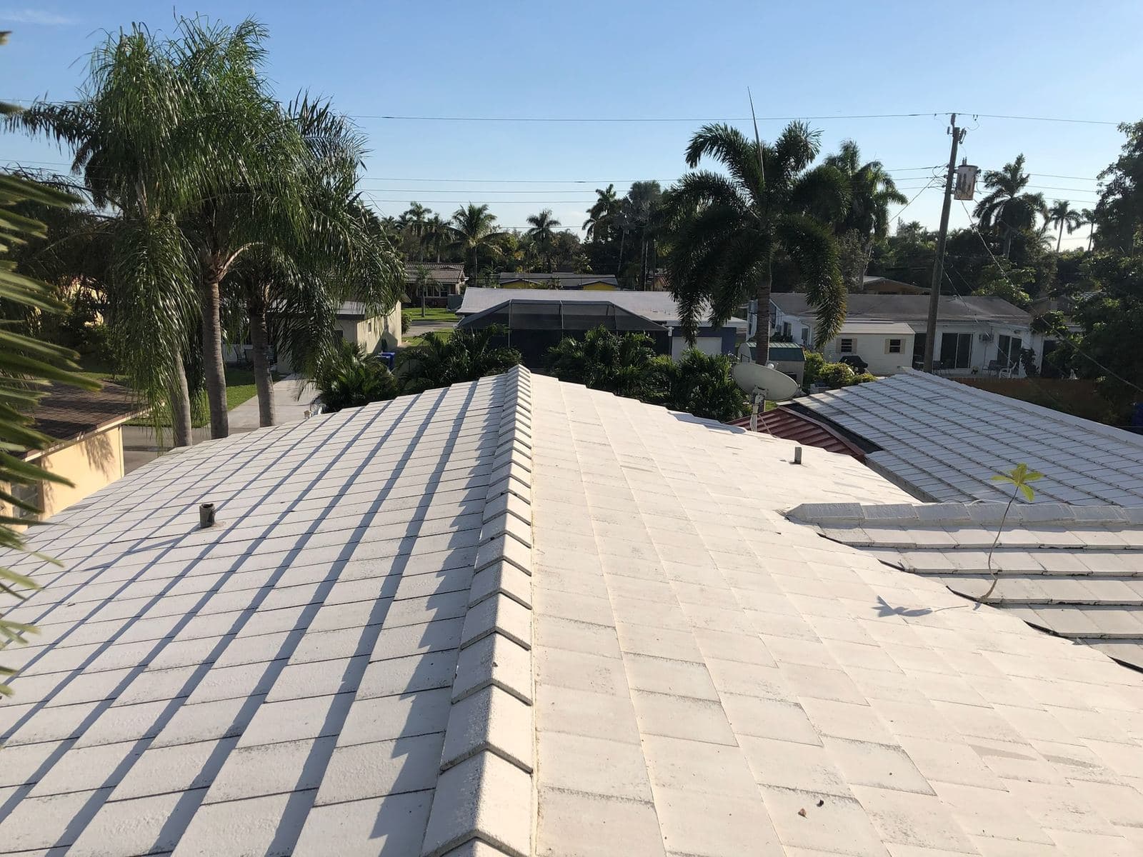 Crew soft washing a wide flat roof — Finesse Cleaning, South Florida