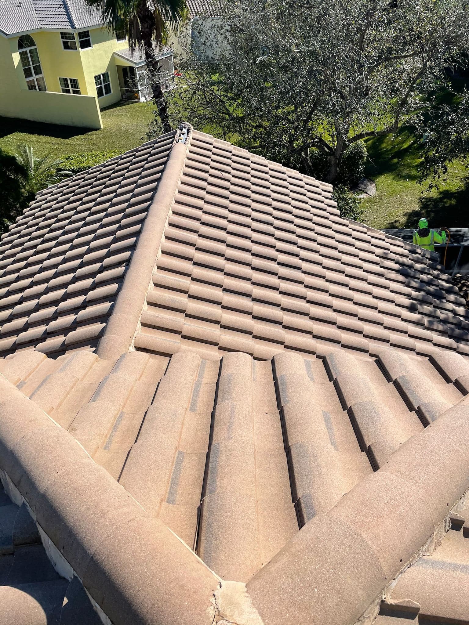 Tile roof corner close up — Finesse Cleaning, South Florida