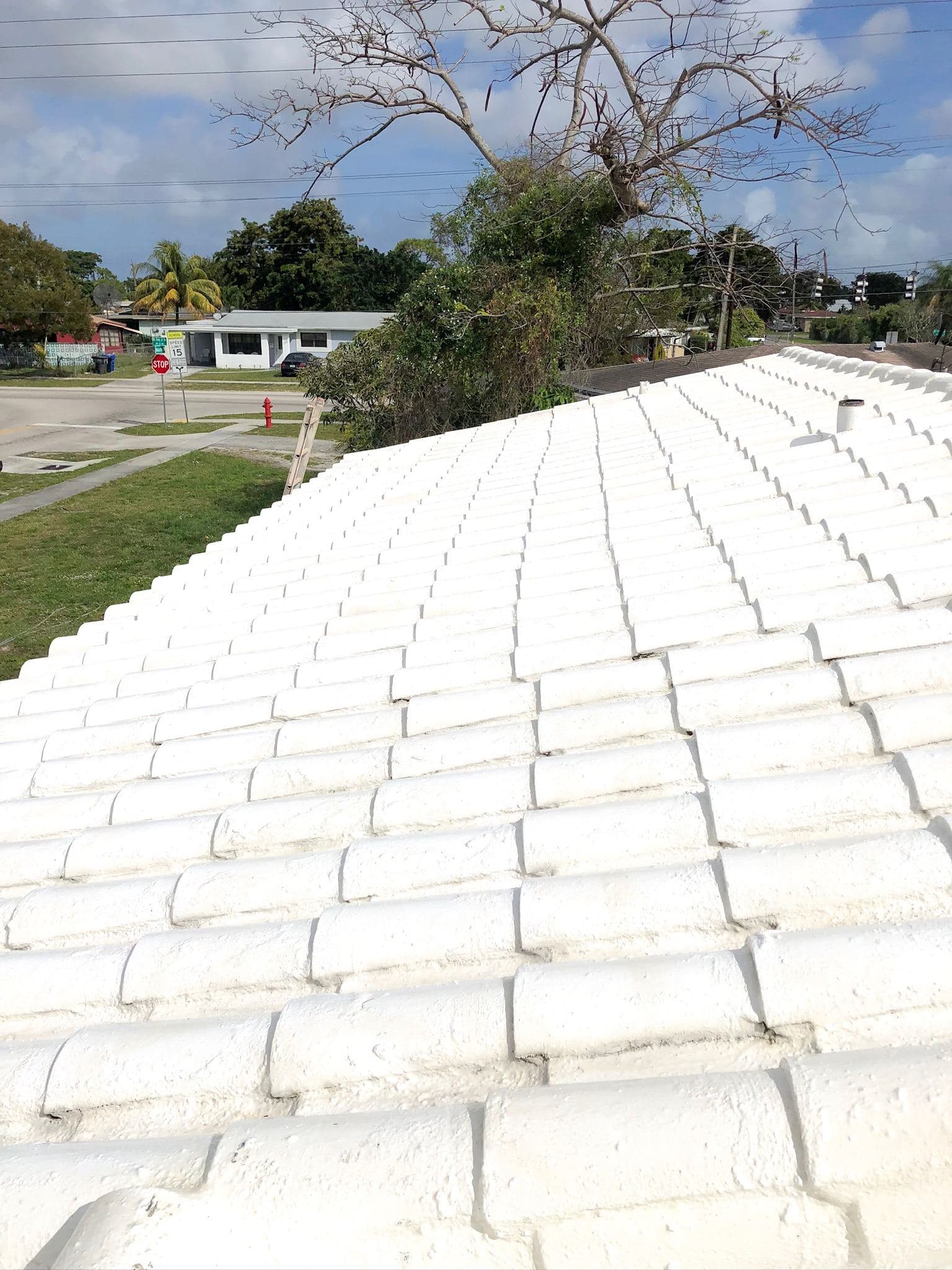 Bright white flat roof after soft washing — Finesse Cleaning, South Florida